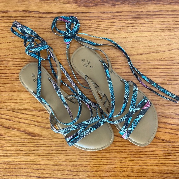 Call It Spring Shoes - Call It Spring Wrap Around Flat Sandals Vegan Multicolor Size 8.5